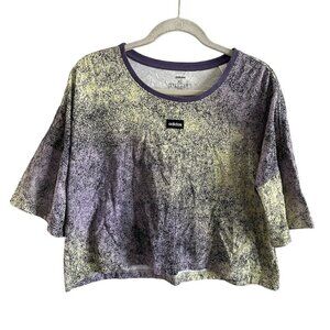Adidas Wwn SZ XL Purple/Yellow/Black Splatter Design Cropped Short Sleeve Tee
